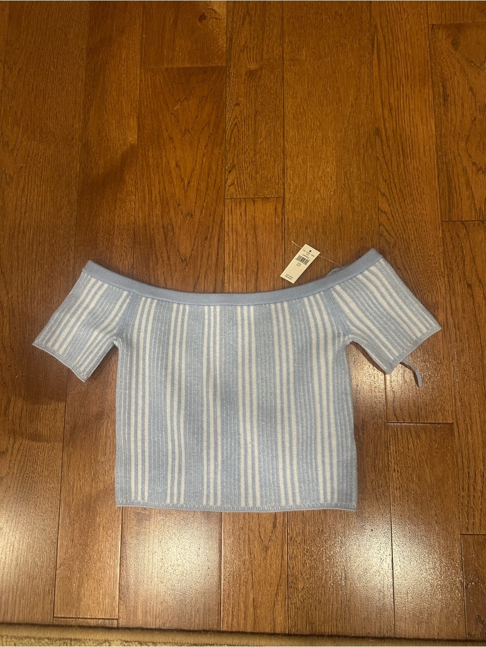 NWT- Aerie- Light Blue Striped Off-Shoulder Knit Top by
